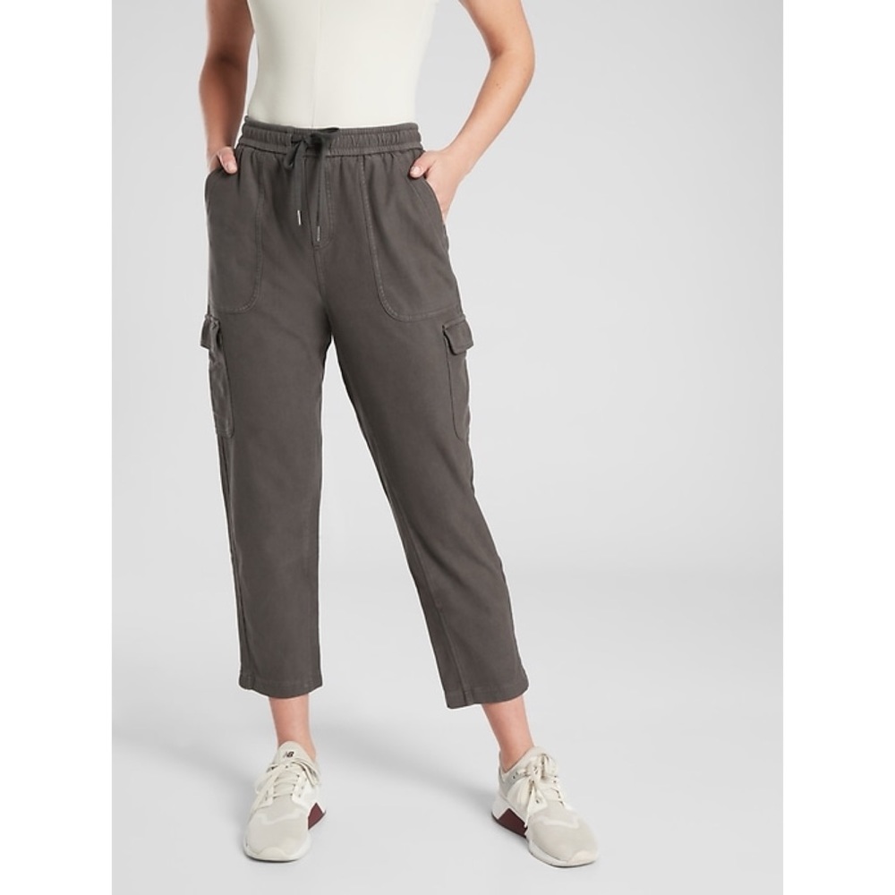 Athleta Farallon Cargo Crop Cypress Green Neutral Minimal Lounge Utility Fall